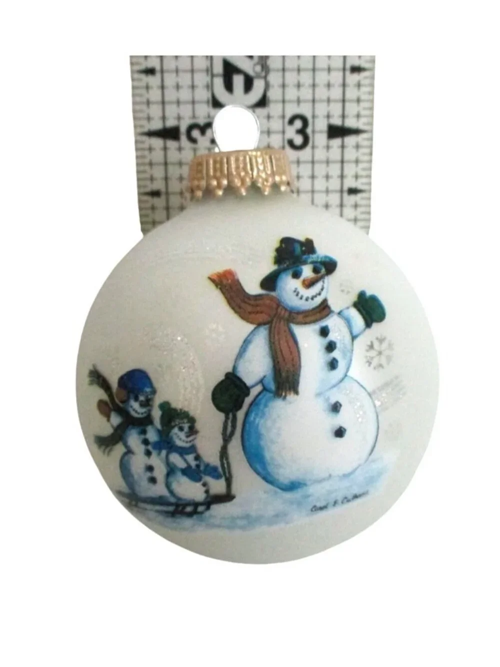 Set Of 4 Vintage Snowman Glass Christmas Ornaments By Carol E. Culhane